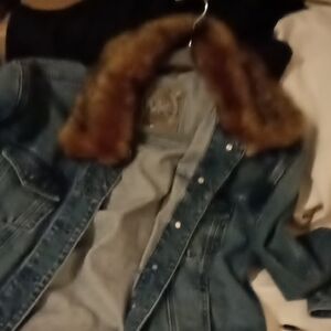 Denim Jacket with Faux Fur Collar